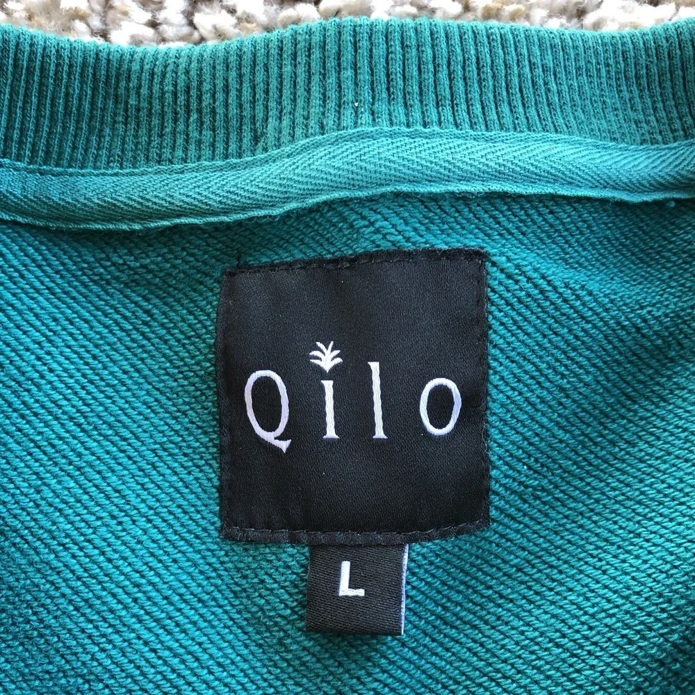 Qilo Tactical Crewneck Sweatshirt Mens Size Large Teal Pray Logo Casual Pullover
